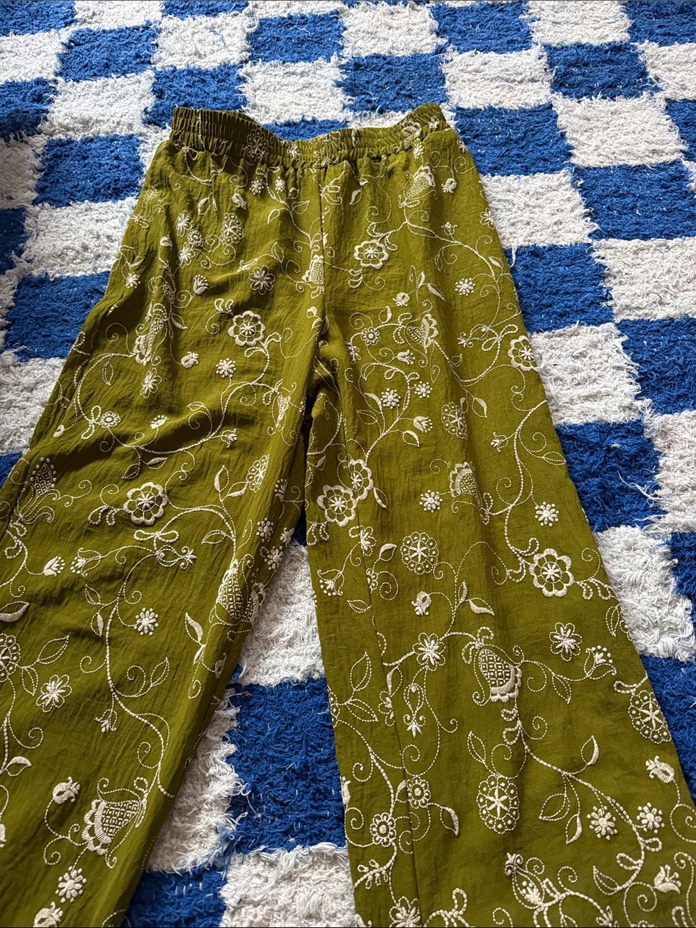 π NEW Rosie Wide Leg Green Paisley embroidery Print Pants - Picture 2 of 7